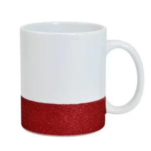 Caneca Branca com Faixa de Glitter – brilho e elegância em cada gole!