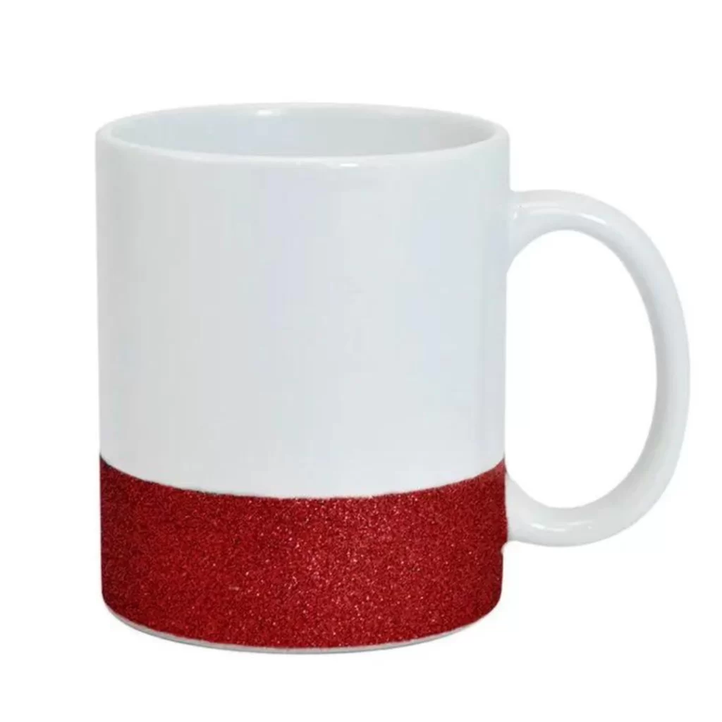 Caneca Branca com Faixa de Glitter – brilho e elegância em cada gole!